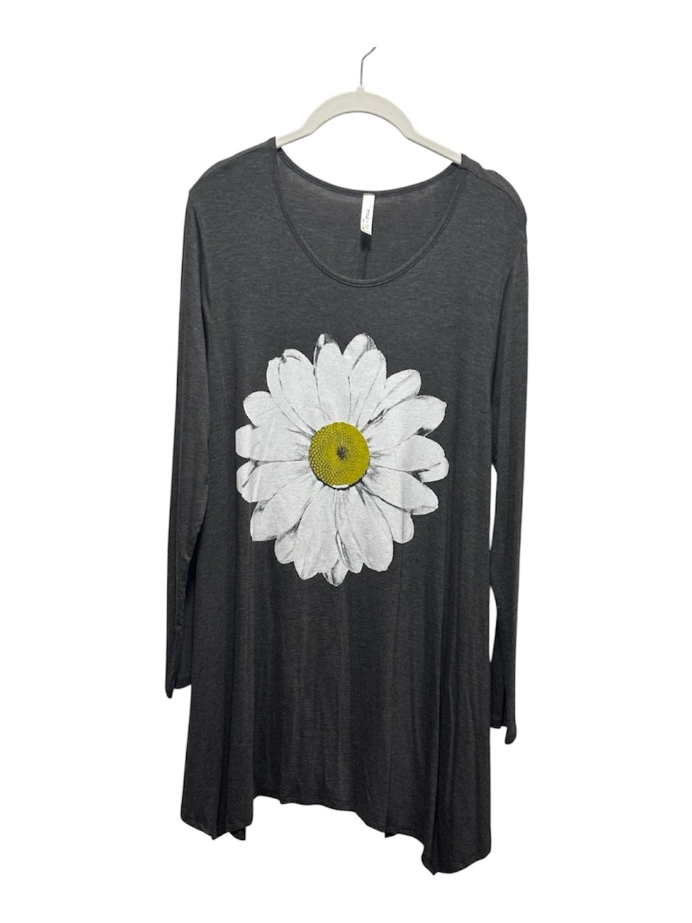 Magic Fit Daisy Graphic Swing Tunic Top 1XL Gray Long Sleeve Made in USA